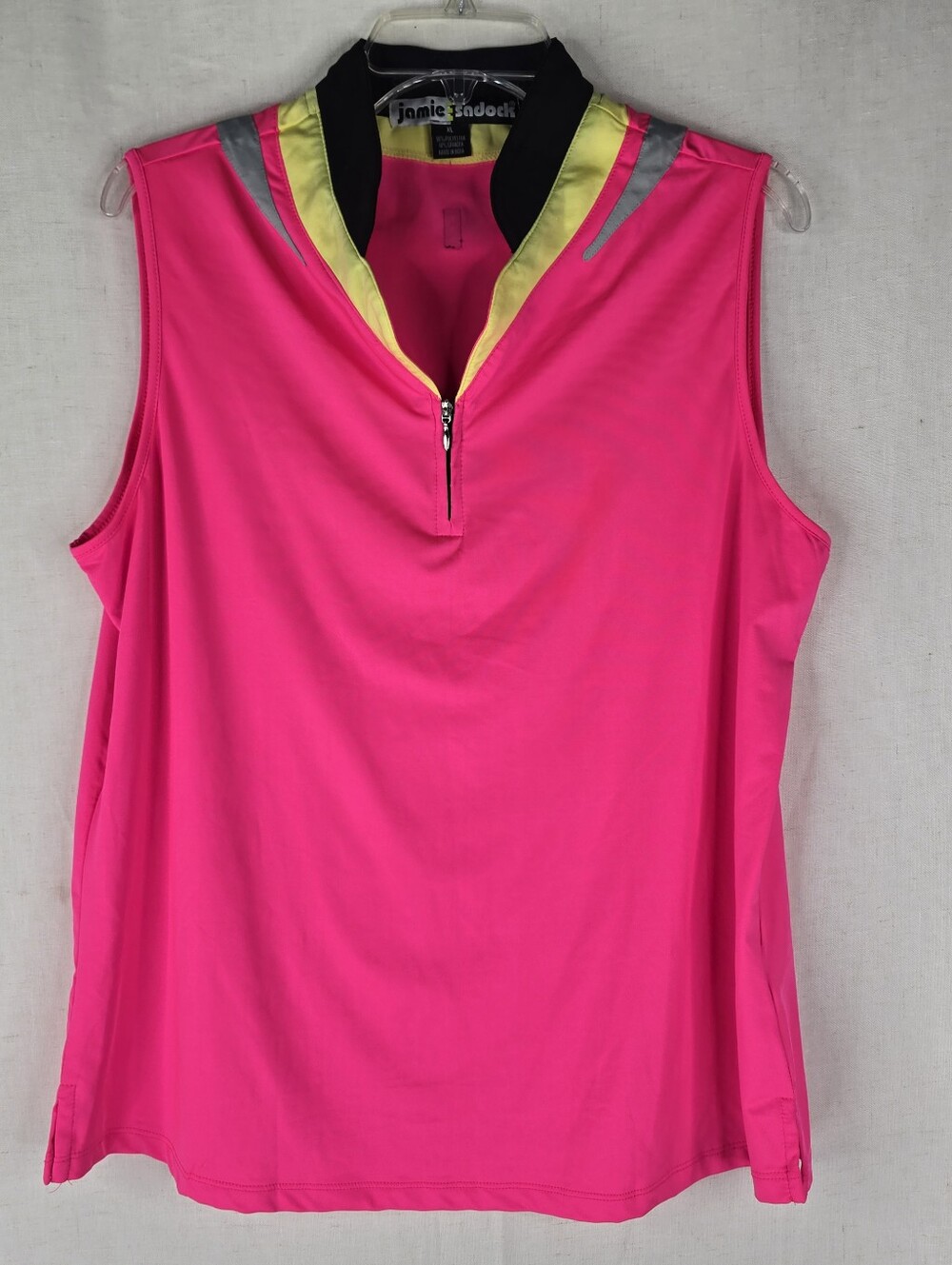 Jamie Sadock Womens XL Hot Pink Gold Quarter Zip Polo Tank Shirt Golf Tennis
